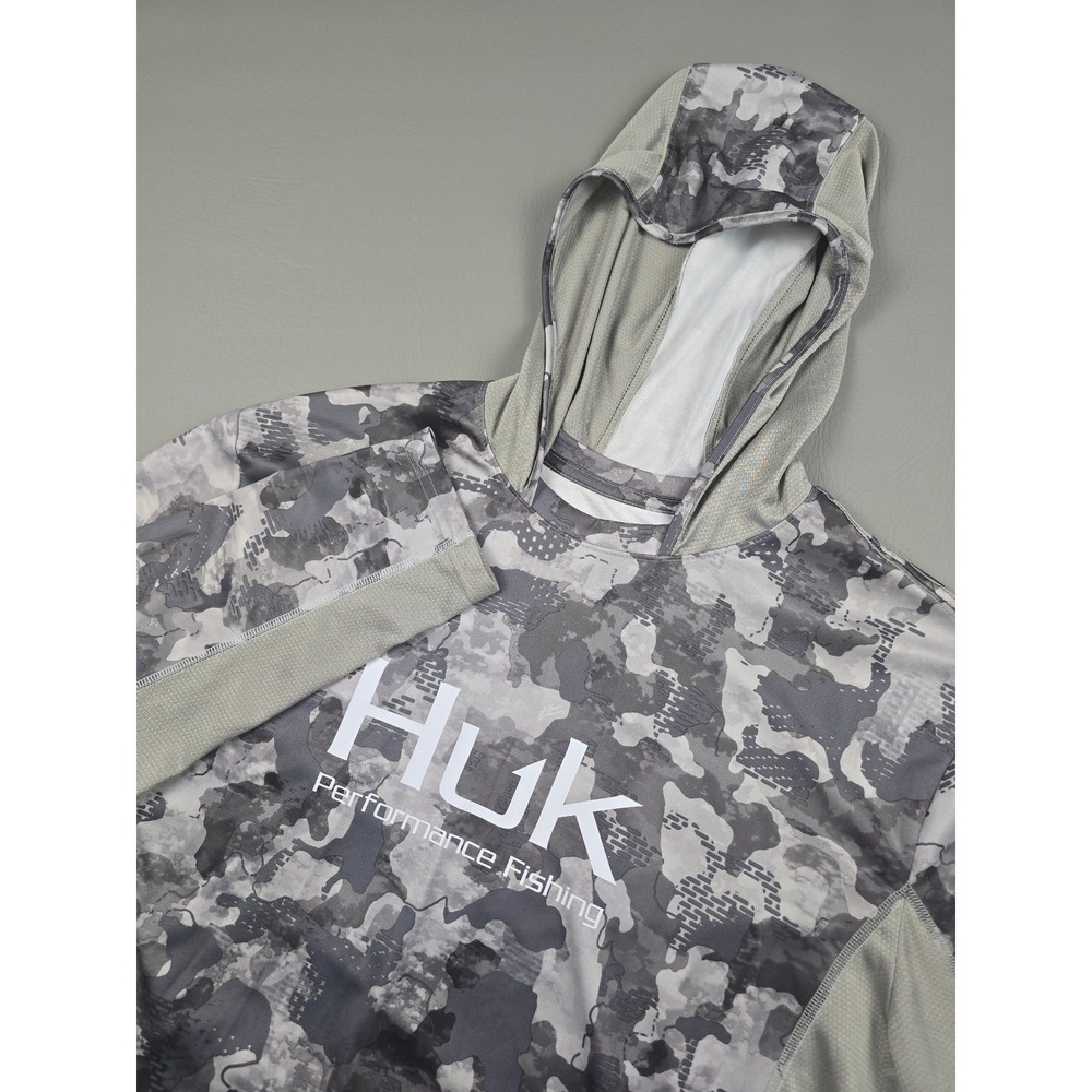 Huk Mens XL Performance Fishing Hoodie Grey Digital Camo H1200287 Long Sleeve